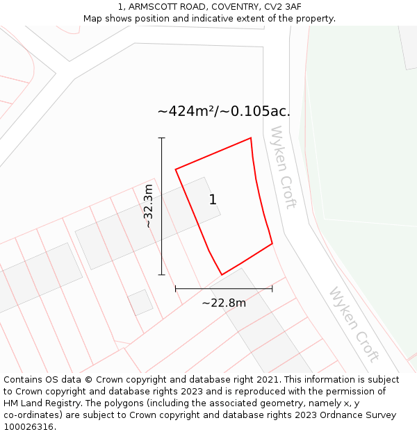 1, ARMSCOTT ROAD, COVENTRY, CV2 3AF: Plot and title map