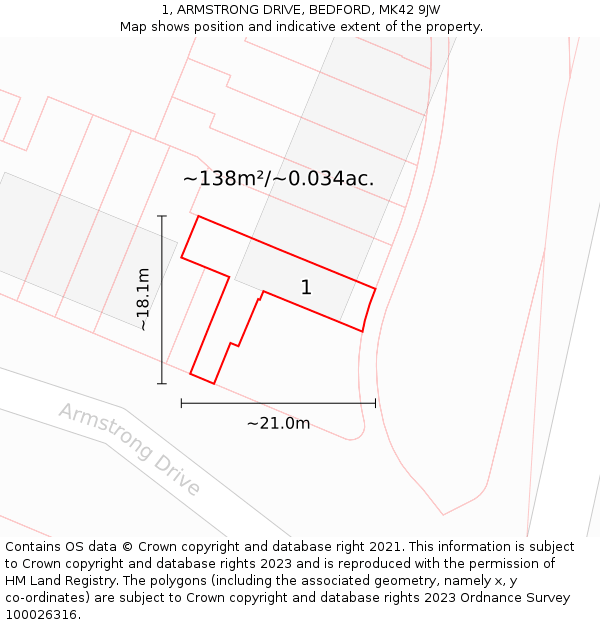 1, ARMSTRONG DRIVE, BEDFORD, MK42 9JW: Plot and title map