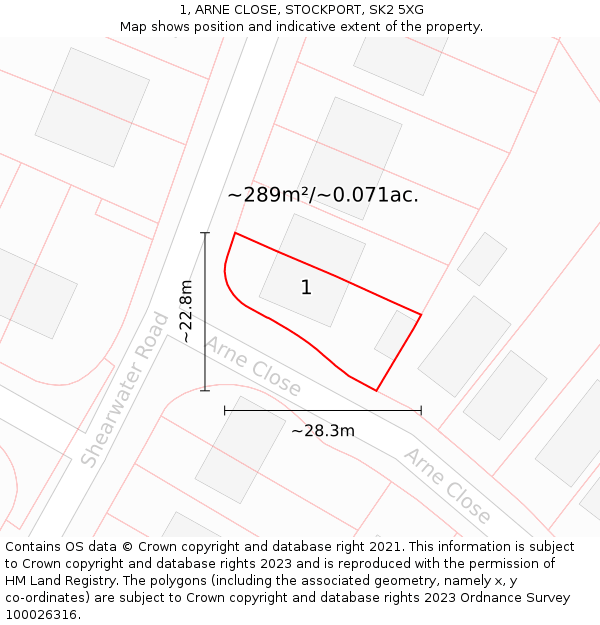 1, ARNE CLOSE, STOCKPORT, SK2 5XG: Plot and title map