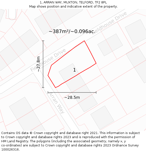 1, ARRAN WAY, MUXTON, TELFORD, TF2 8PL: Plot and title map