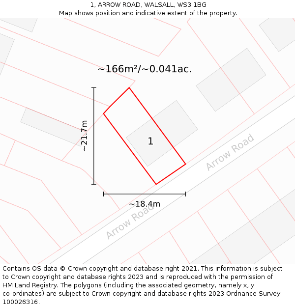 1, ARROW ROAD, WALSALL, WS3 1BG: Plot and title map