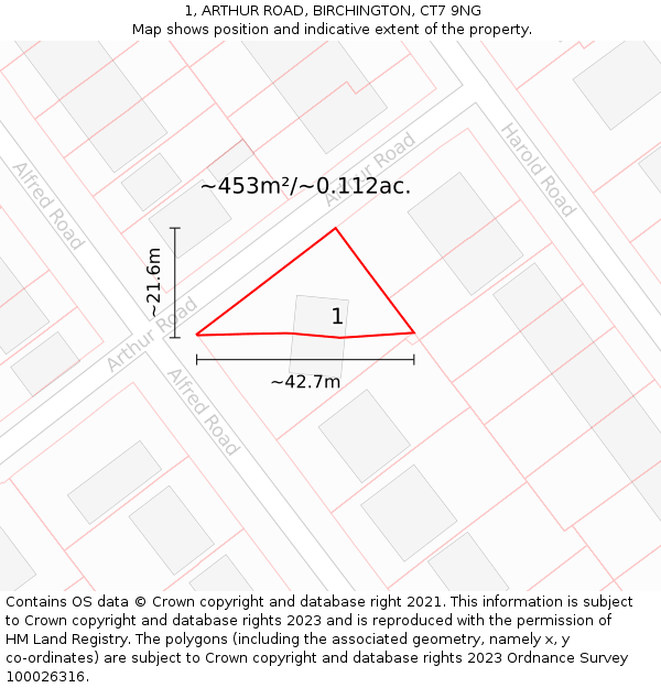 1, ARTHUR ROAD, BIRCHINGTON, CT7 9NG: Plot and title map