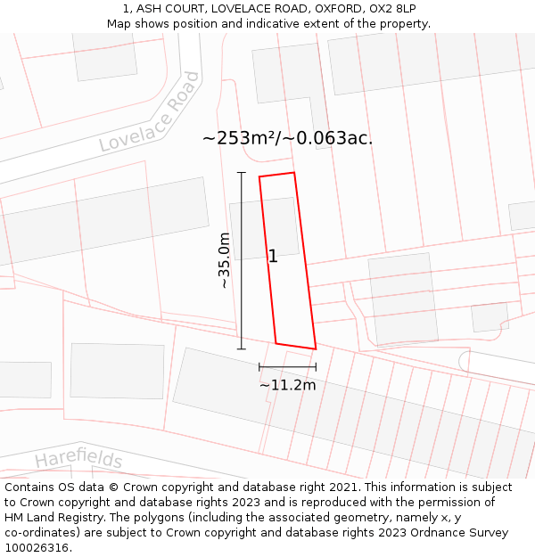 1, ASH COURT, LOVELACE ROAD, OXFORD, OX2 8LP: Plot and title map