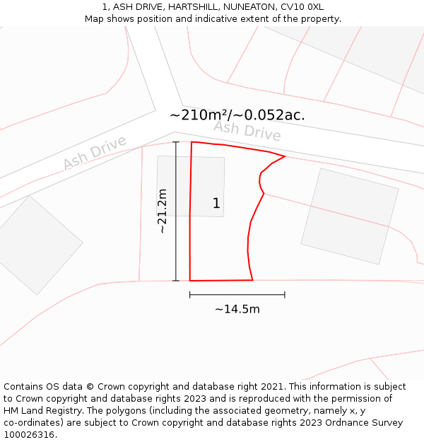 1, ASH DRIVE, HARTSHILL, NUNEATON, CV10 0XL: Plot and title map