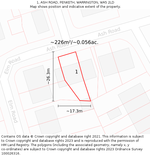 1, ASH ROAD, PENKETH, WARRINGTON, WA5 2LD: Plot and title map