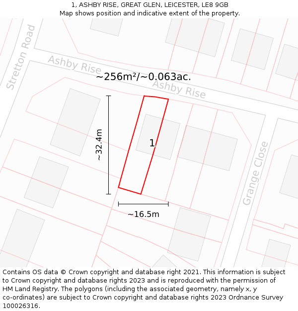 1, ASHBY RISE, GREAT GLEN, LEICESTER, LE8 9GB: Plot and title map