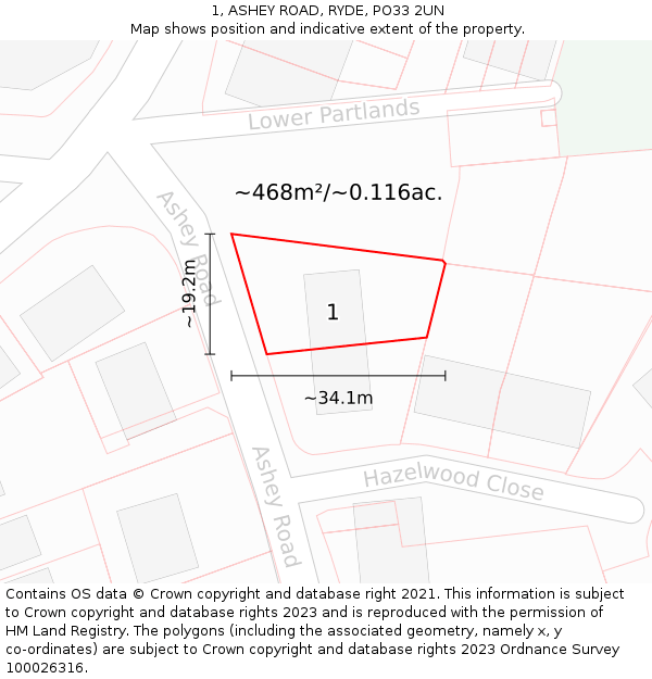 1, ASHEY ROAD, RYDE, PO33 2UN: Plot and title map