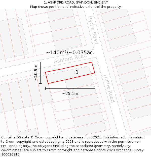 1, ASHFORD ROAD, SWINDON, SN1 3NT: Plot and title map