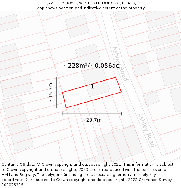 1, ASHLEY ROAD, WESTCOTT, DORKING, RH4 3QJ: Plot and title map