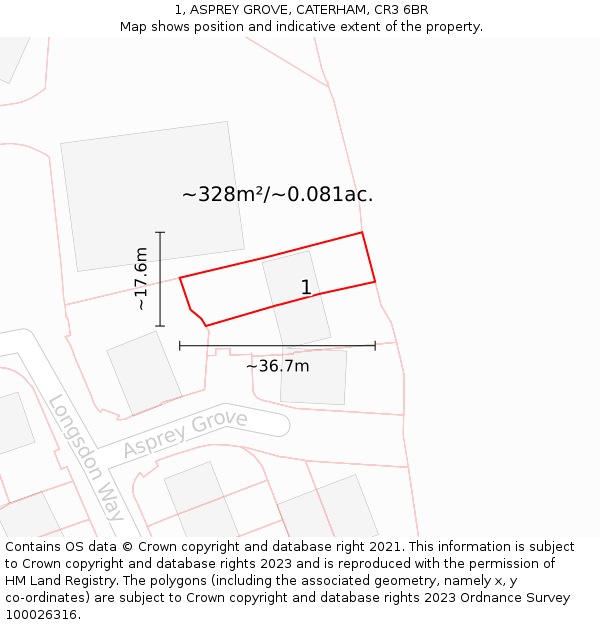 1, ASPREY GROVE, CATERHAM, CR3 6BR: Plot and title map