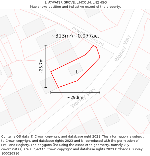 1, ATWATER GROVE, LINCOLN, LN2 4SG: Plot and title map