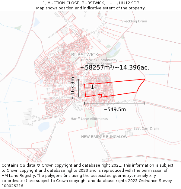 1, AUCTION CLOSE, BURSTWICK, HULL, HU12 9DB: Plot and title map