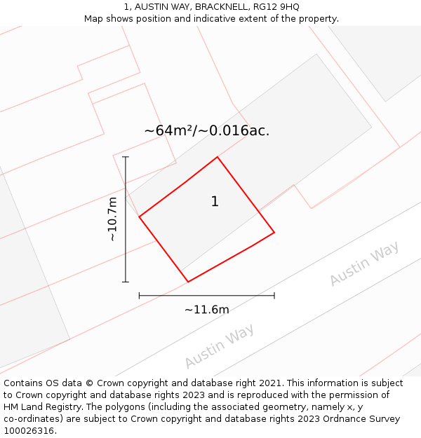 1, AUSTIN WAY, BRACKNELL, RG12 9HQ: Plot and title map