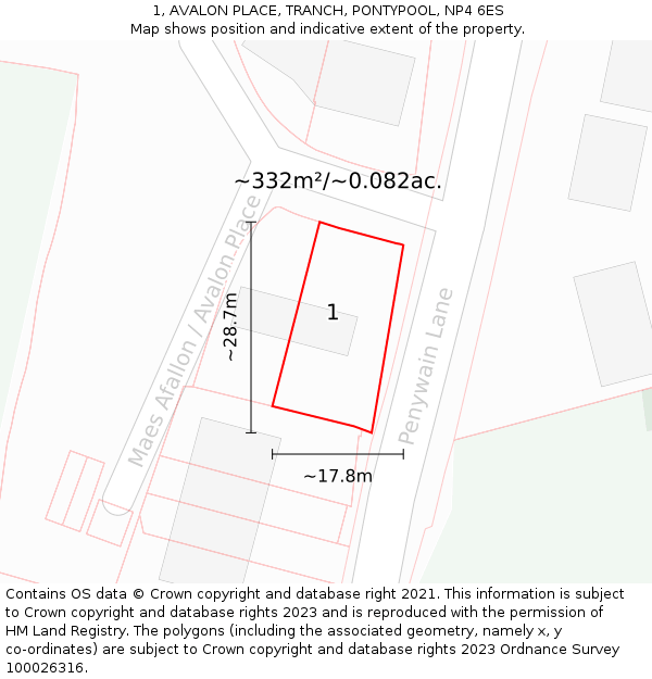 1, AVALON PLACE, TRANCH, PONTYPOOL, NP4 6ES: Plot and title map