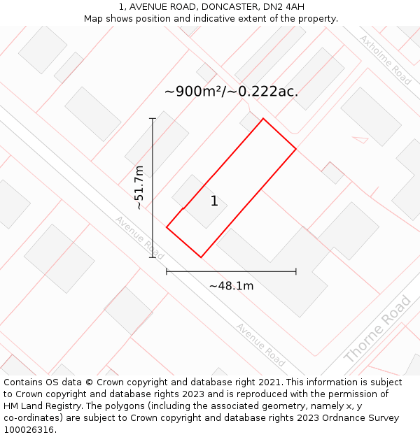 1, AVENUE ROAD, DONCASTER, DN2 4AH: Plot and title map