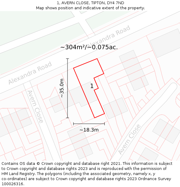 1, AVERN CLOSE, TIPTON, DY4 7ND: Plot and title map