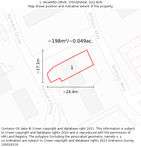 1, AYLWARD DRIVE, STEVENAGE, SG2 8UR: Plot and title map