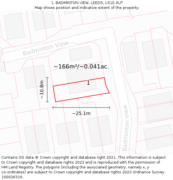 1, BADMINTON VIEW, LEEDS, LS10 4UT: Plot and title map