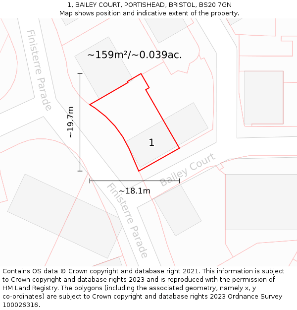 1, BAILEY COURT, PORTISHEAD, BRISTOL, BS20 7GN: Plot and title map