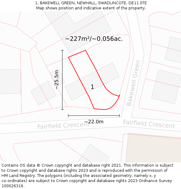 1, BAKEWELL GREEN, NEWHALL, SWADLINCOTE, DE11 0TE: Plot and title map