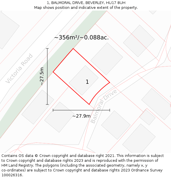 1, BALMORAL DRIVE, BEVERLEY, HU17 8UH: Plot and title map