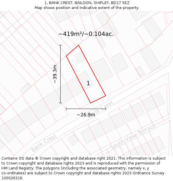 1, BANK CREST, BAILDON, SHIPLEY, BD17 5EZ: Plot and title map