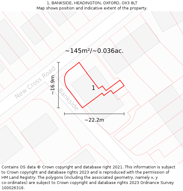 1, BANKSIDE, HEADINGTON, OXFORD, OX3 8LT: Plot and title map