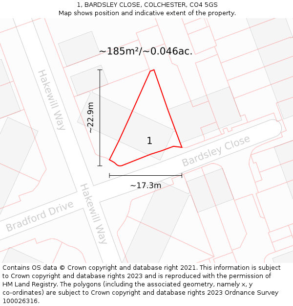 1, BARDSLEY CLOSE, COLCHESTER, CO4 5GS: Plot and title map