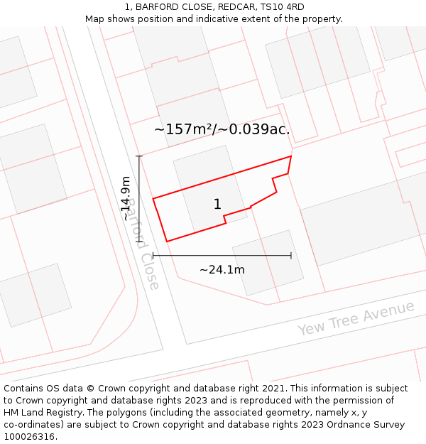 1, BARFORD CLOSE, REDCAR, TS10 4RD: Plot and title map