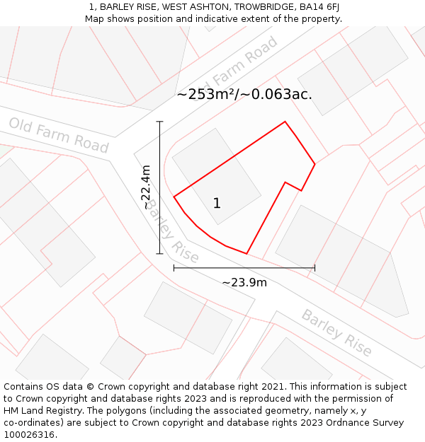 1, BARLEY RISE, WEST ASHTON, TROWBRIDGE, BA14 6FJ: Plot and title map