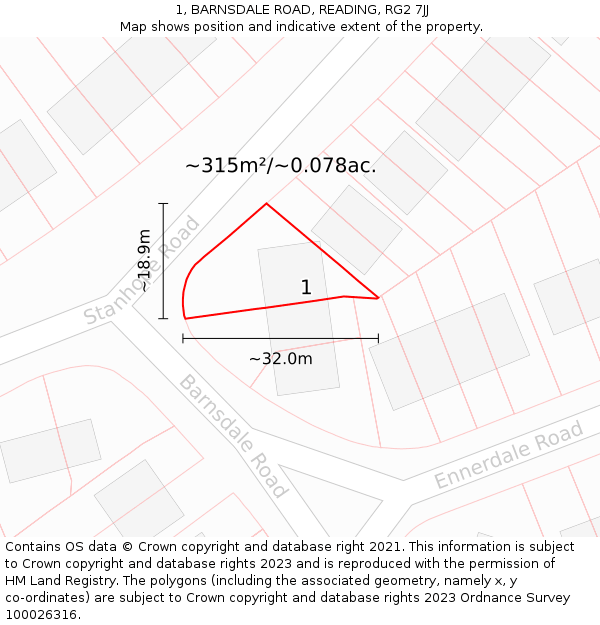 1, BARNSDALE ROAD, READING, RG2 7JJ: Plot and title map