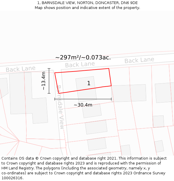 1, BARNSDALE VIEW, NORTON, DONCASTER, DN6 9DE: Plot and title map