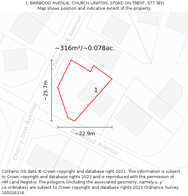 1, BARWOOD AVENUE, CHURCH LAWTON, STOKE-ON-TRENT, ST7 3EN: Plot and title map