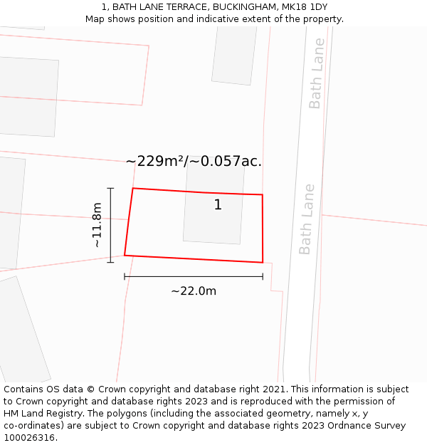 1, BATH LANE TERRACE, BUCKINGHAM, MK18 1DY: Plot and title map