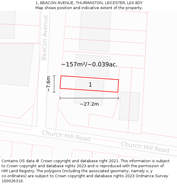 1, BEACON AVENUE, THURMASTON, LEICESTER, LE4 8DY: Plot and title map