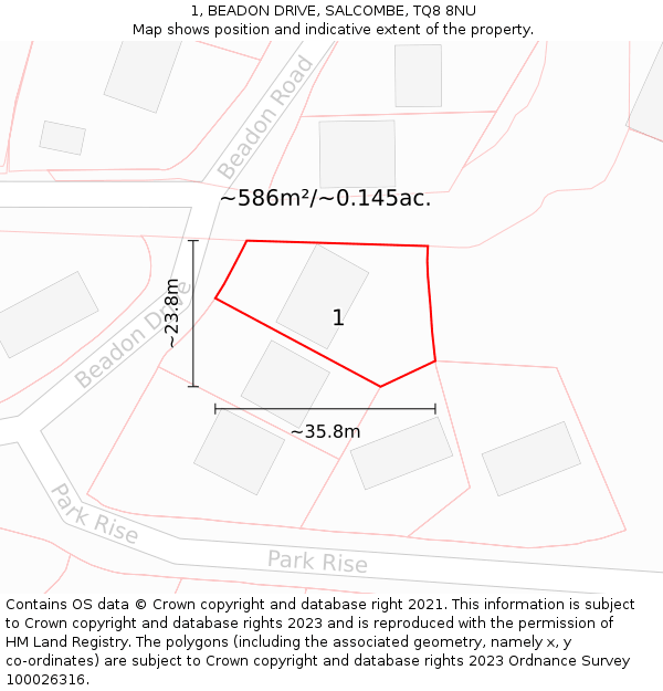 1, BEADON DRIVE, SALCOMBE, TQ8 8NU: Plot and title map