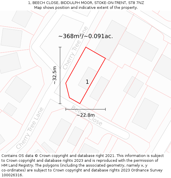 1, BEECH CLOSE, BIDDULPH MOOR, STOKE-ON-TRENT, ST8 7NZ: Plot and title map