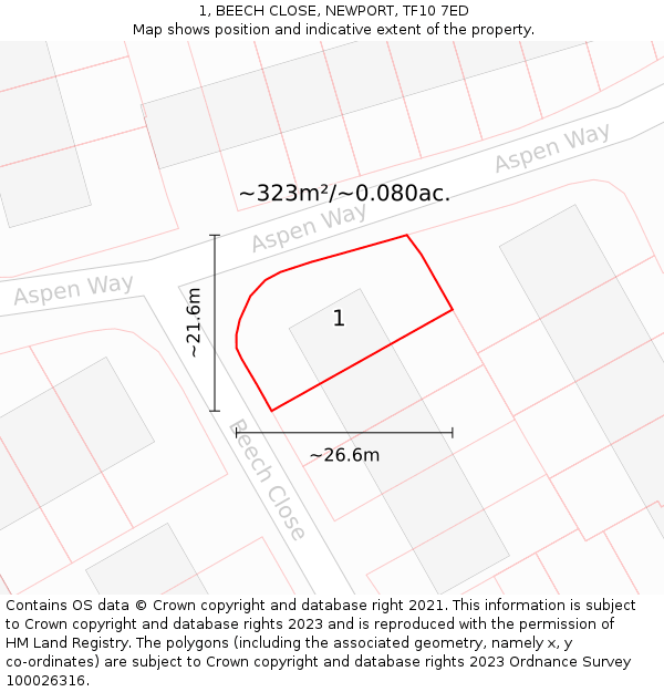 1, BEECH CLOSE, NEWPORT, TF10 7ED: Plot and title map