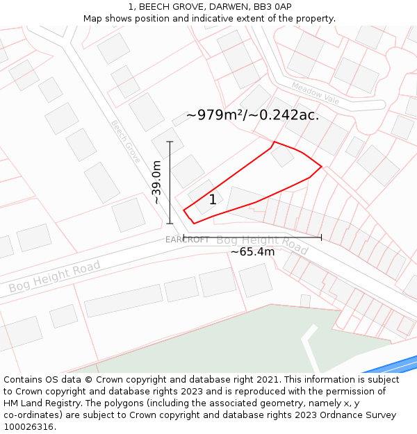 1, BEECH GROVE, DARWEN, BB3 0AP: Plot and title map