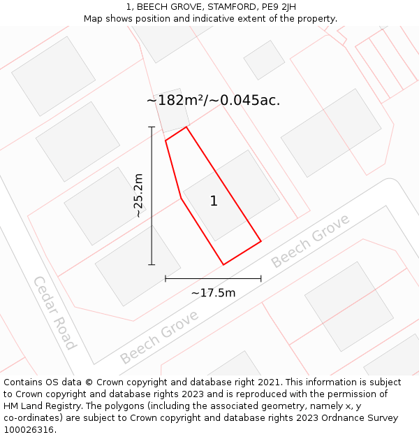 1, BEECH GROVE, STAMFORD, PE9 2JH: Plot and title map