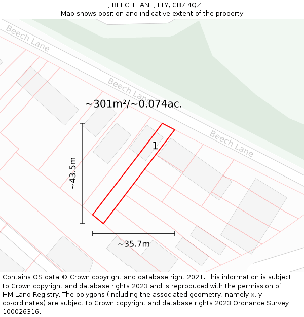 1, BEECH LANE, ELY, CB7 4QZ: Plot and title map