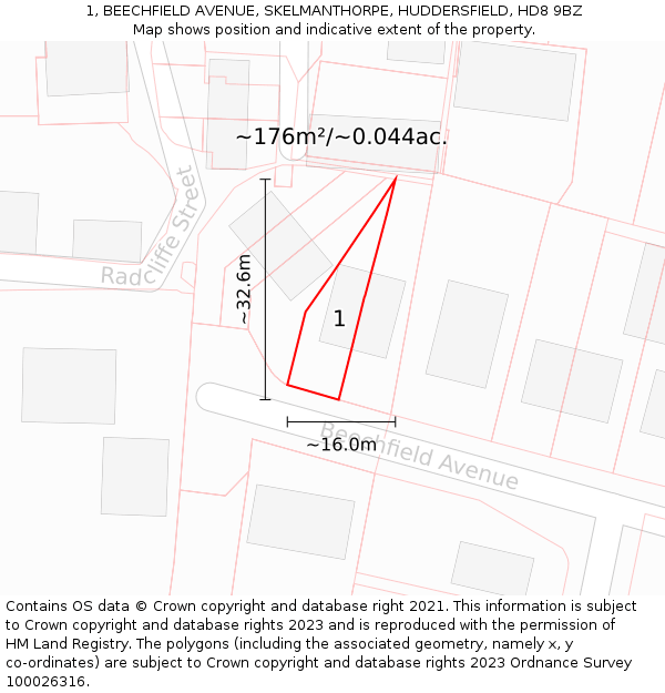 1, BEECHFIELD AVENUE, SKELMANTHORPE, HUDDERSFIELD, HD8 9BZ: Plot and title map