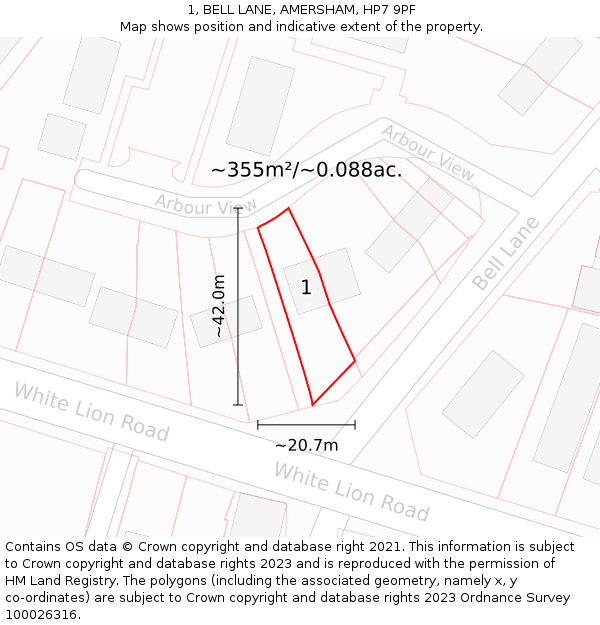 1, BELL LANE, AMERSHAM, HP7 9PF: Plot and title map