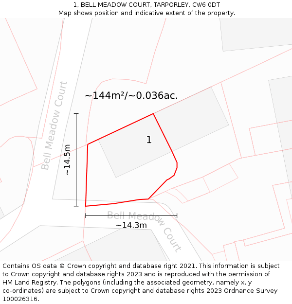 1, BELL MEADOW COURT, TARPORLEY, CW6 0DT: Plot and title map