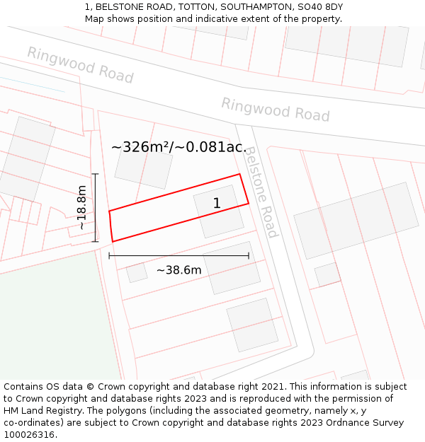 1, BELSTONE ROAD, TOTTON, SOUTHAMPTON, SO40 8DY: Plot and title map