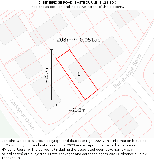 1, BEMBRIDGE ROAD, EASTBOURNE, BN23 8DX: Plot and title map