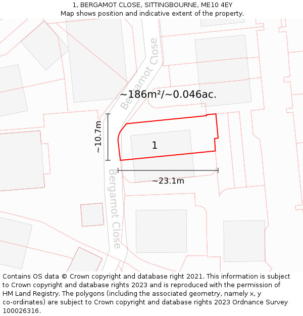 1, BERGAMOT CLOSE, SITTINGBOURNE, ME10 4EY: Plot and title map