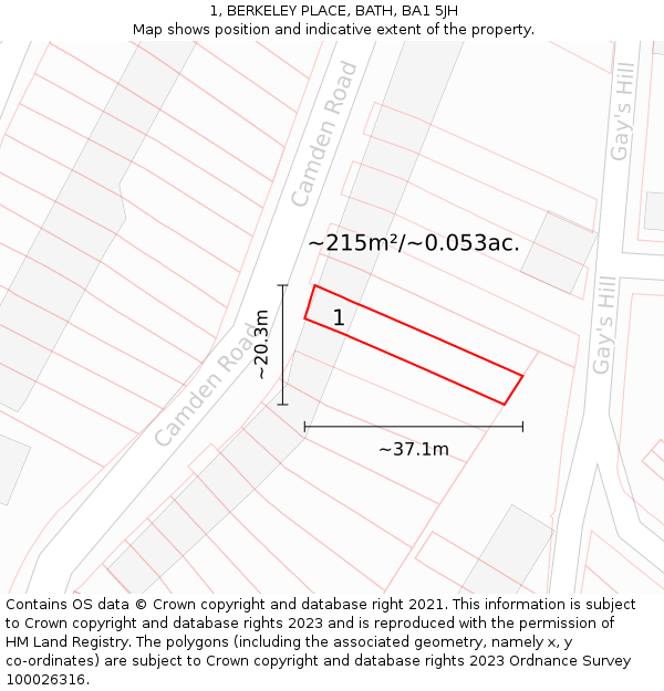 1, BERKELEY PLACE, BATH, BA1 5JH: Plot and title map