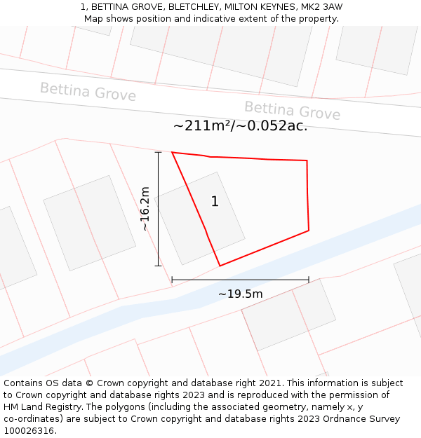 1, BETTINA GROVE, BLETCHLEY, MILTON KEYNES, MK2 3AW: Plot and title map