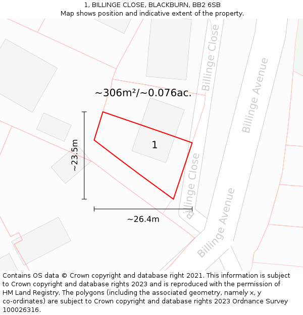 1, BILLINGE CLOSE, BLACKBURN, BB2 6SB: Plot and title map